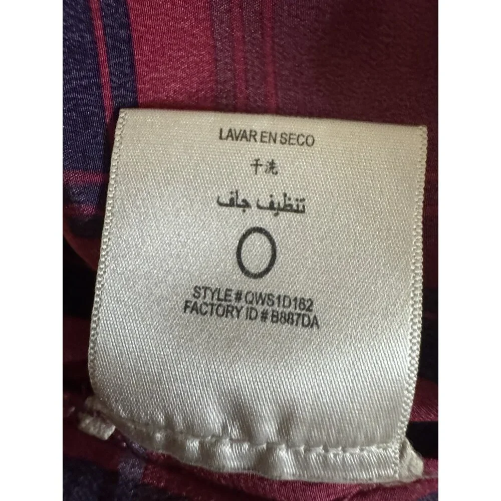 BCBGMAXAZRIA Top Blouse Shirt M Medium SILK Blue Berry Red Plaid Ruffle Trim